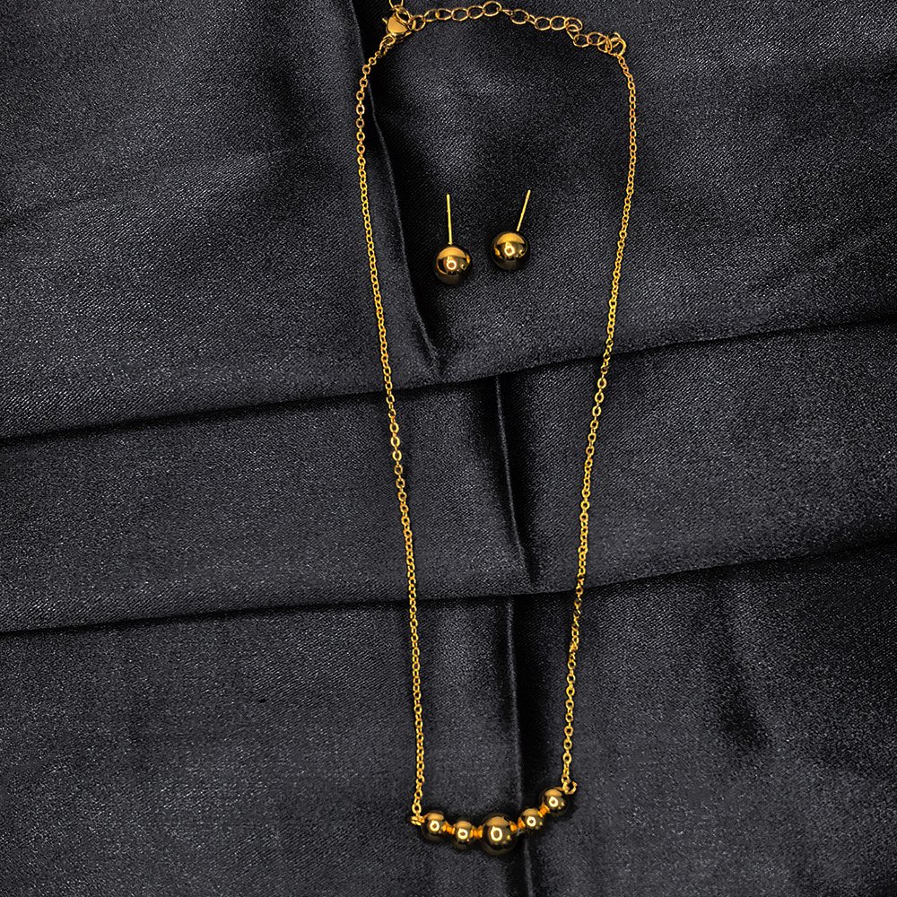 Gold Plated Chain Necklace with Golden Ball – মহিলাদের জন্য স্টাইলিশ গোল্ড প্লেটেড বল পেন্ডেন্ট চেইন নেকলেস