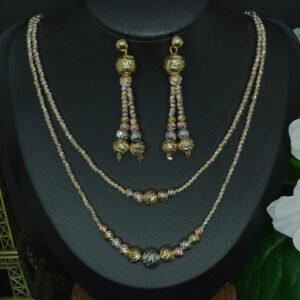 Gold Plated Chain Necklace with Golden, White & Light Pink Ball – মহিলাদের জন্য স্টাইলিশ গোল্ড প্লেটেড চেইন নেকলেস