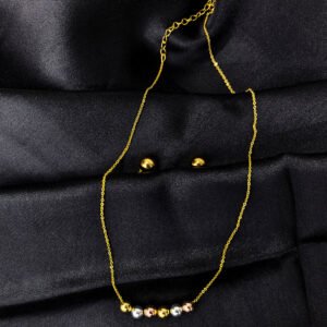 Gold Plated Chain Necklace with Light Pink & White Ball – মহিলাদের জন্য স্টাইলিশ গোল্ড প্লেটেড চেইন নেকলেস
