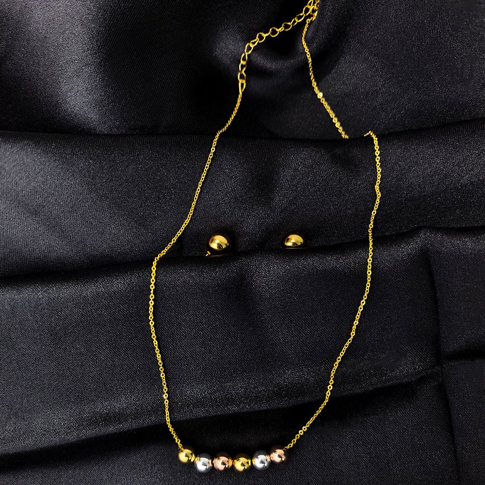 Gold Plated Chain Necklace with Light Pink & White Ball – মহিলাদের জন্য স্টাইলিশ গোল্ড প্লেটেড চেইন নেকলেস