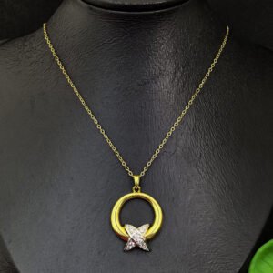 Gold-plated chain necklace with circular & butterfly pendant