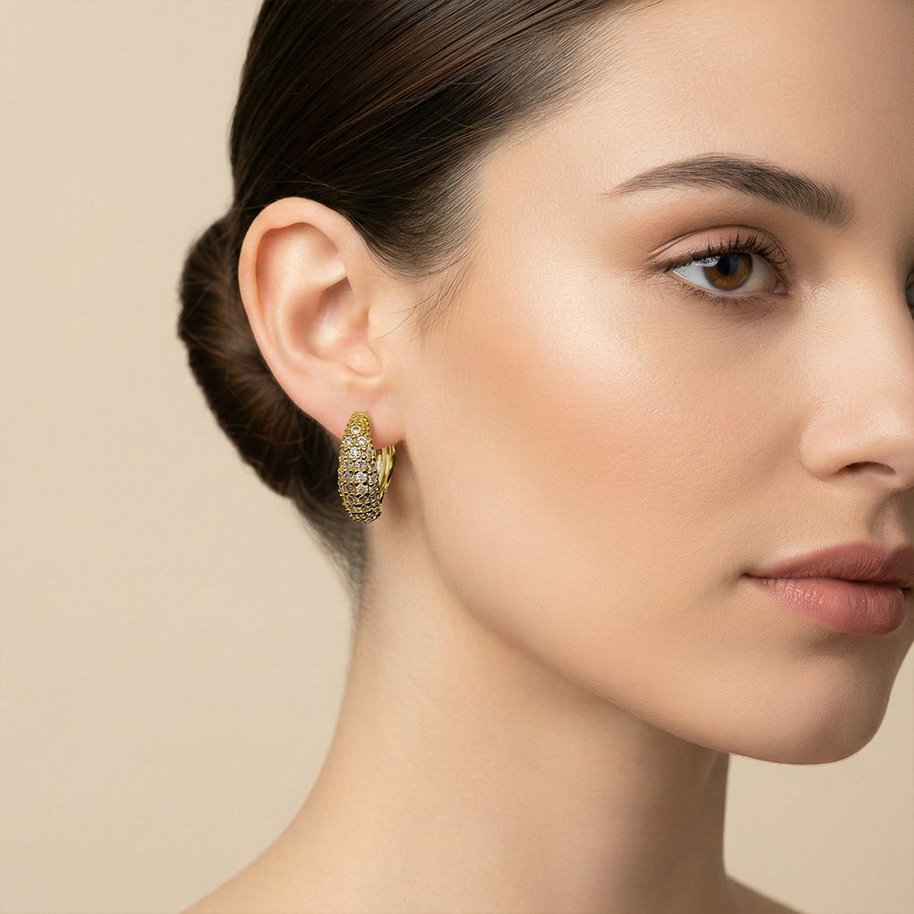 Gold plated earings zirconia stone  – মহিলাদের জন্য প্রিমিয়াম গোল্ড প্লেটেড জিরকোনিয়া স্টোন ইয়ারিং