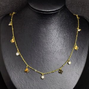 Gold plated stainless steel with floral and crystal stone