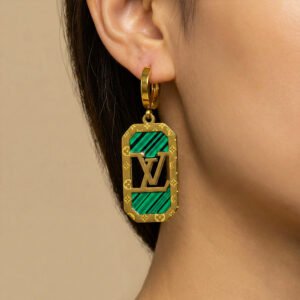 Gold plated earrings green color with premium stones