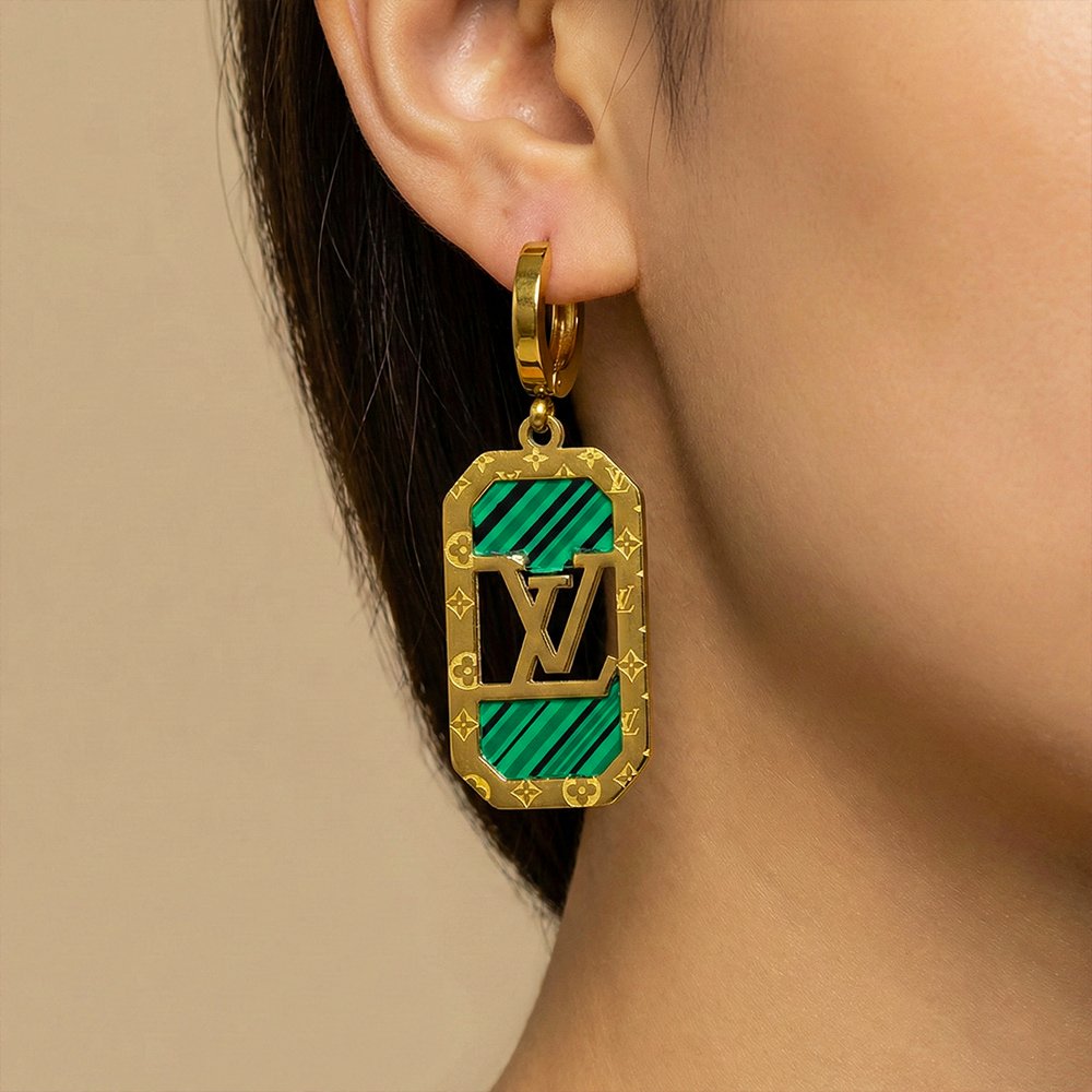 Gold Plated Earrings Green Color – মহিলাদের জন্য প্রিমিয়াম স্টেইনলেস স্টিল গ্রিন ড্যাংলিং ইয়ারিং