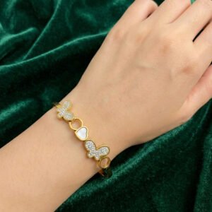 gold plated hand harness bracelet with butterfly and heart charms for women