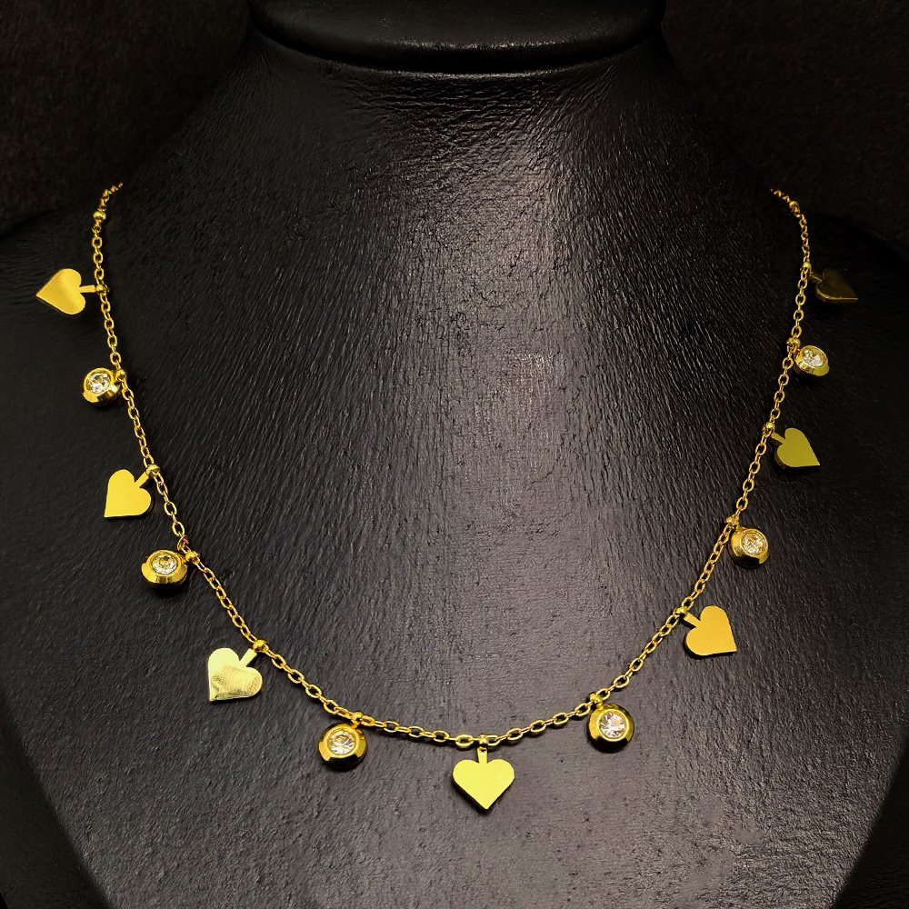 Gold plated stainless steel with love shape and crystal stone