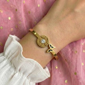 gold plated stainless steel bracelet with butterfly design for women