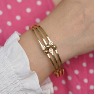 gold plated stainless steel bracelet with golden ball and stone for women
