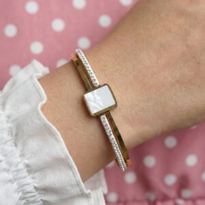 gold plated stainless steel bracelet with white square shape