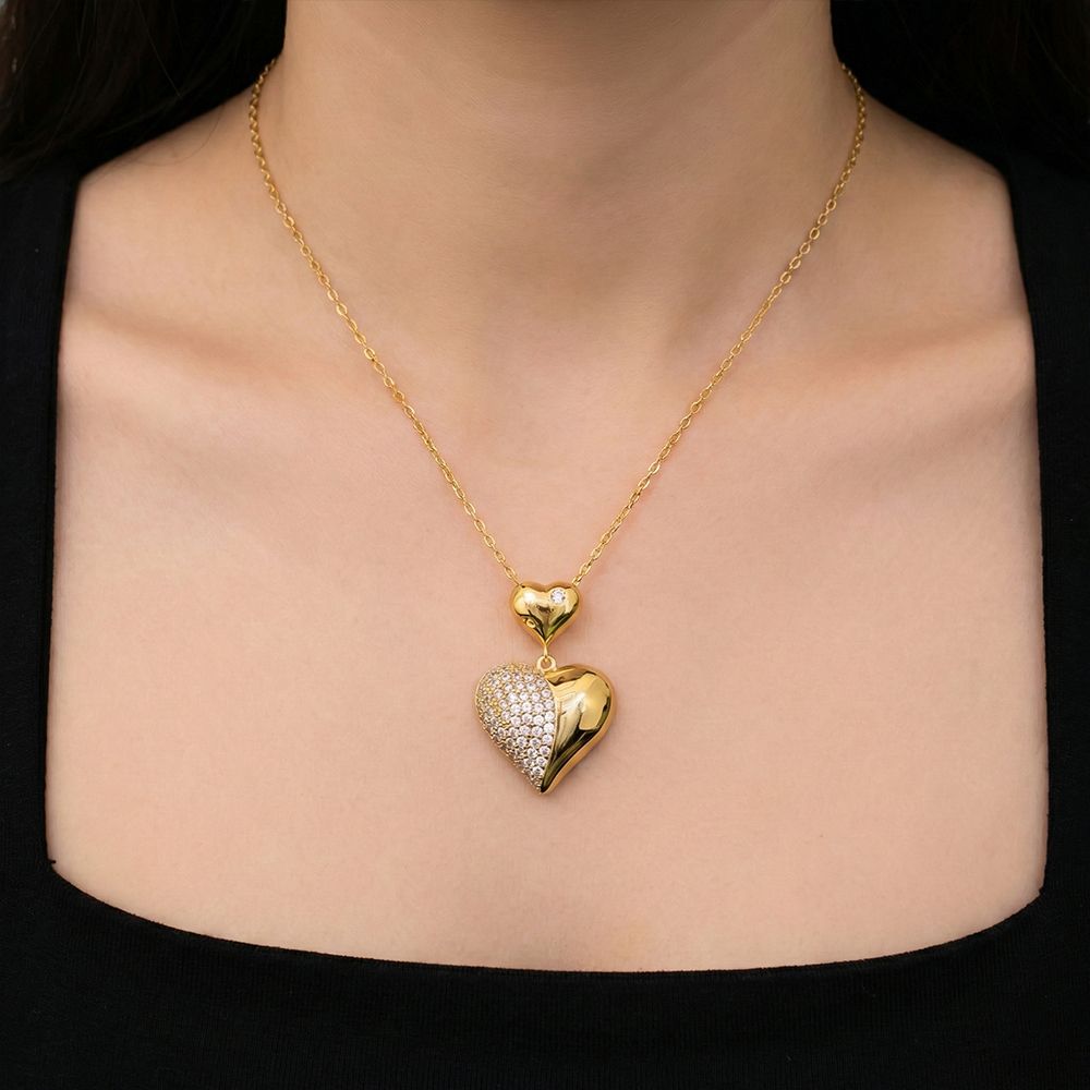Gold Plated Stainless Steel Heart Locket Urn Necklace for women with crystal-encrusted bail