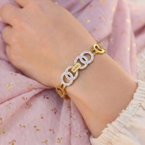 gold tone cuff bracelet with crystal embellished double c logo for women