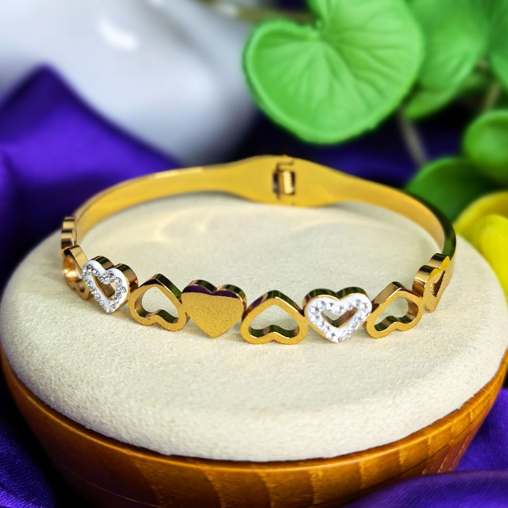 Gold-Tone Heart Link Bracelet with Diamond Accents
