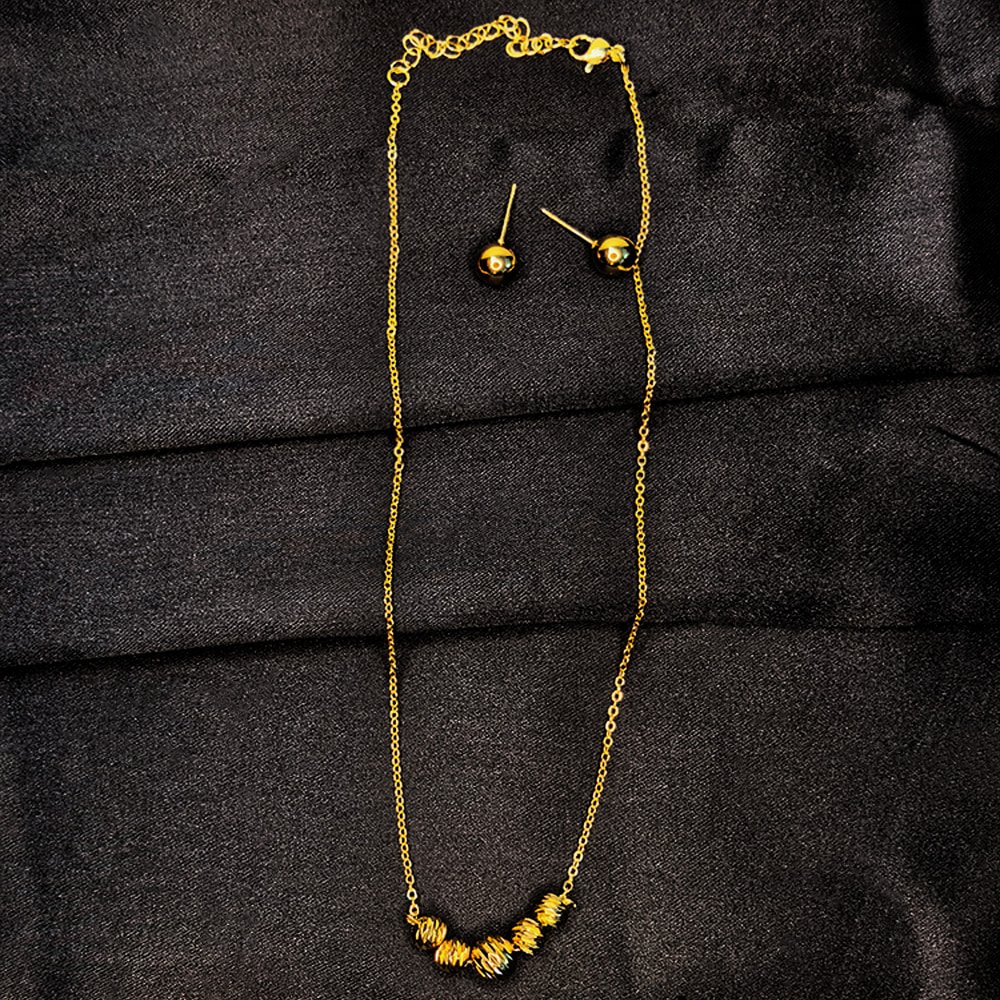 Gold Plated Chain Necklace with Golden Ball – মহিলাদের জন্য স্টাইলিশ গোল্ড প্লেটেড বল পেন্ডেন্ট চেইন নেকলেস