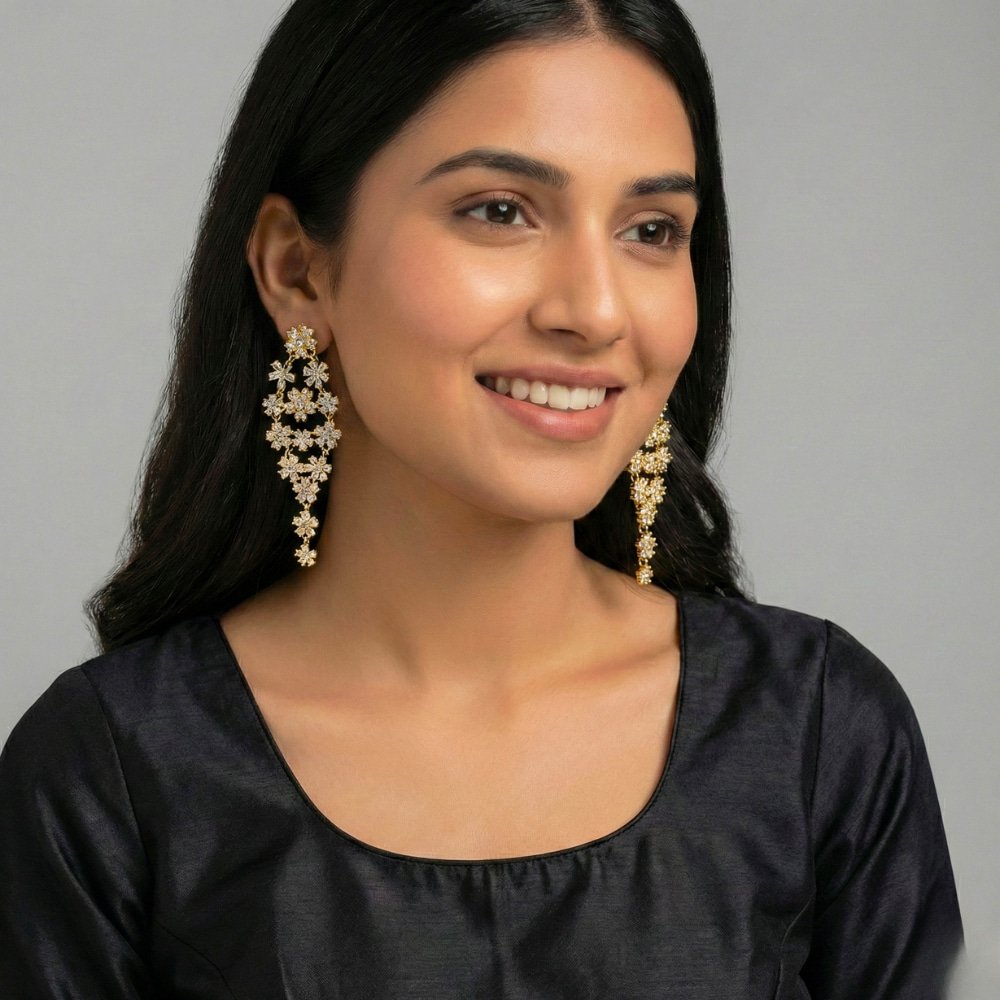 Crystal Floral Zirconia Earrings– মহিলাদের পার্টি, ফ্যাশন ও বিয়ের জন্য স্টাইলিশ জিরকোনিয়া ইয়াররিং