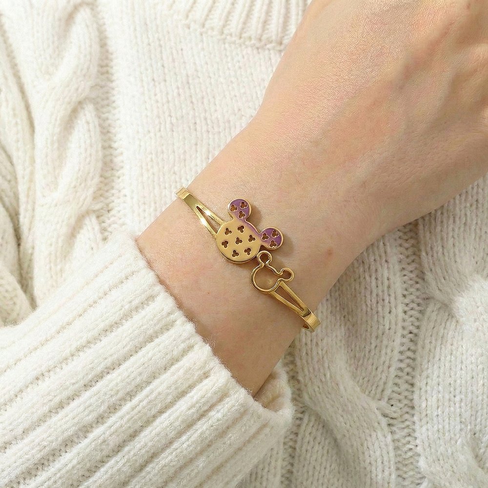 Gold-Toned Mickey Mouse Bangle Bracelet – মহিলাদের জন্য কিউট ও ট্রেন্ডি কার্টুন স্টাইল ব্রেসলেট