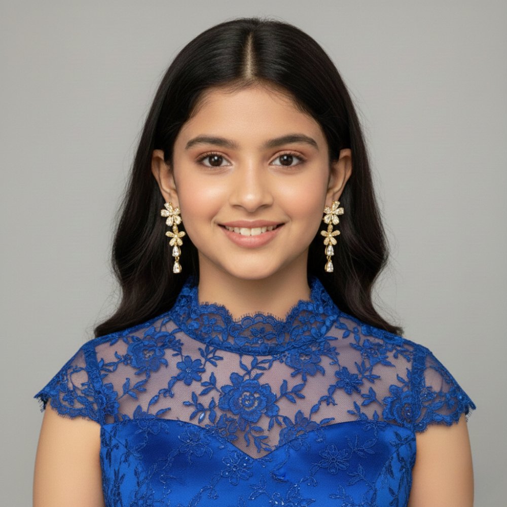 Floral Design Earrings with Zirconia Stone – মহিলাদের পার্টি, ফ্যাশন ও বিয়ের জন্য স্টাইলিশ জিরকোনিয়া স্টোন ইয়াররিং