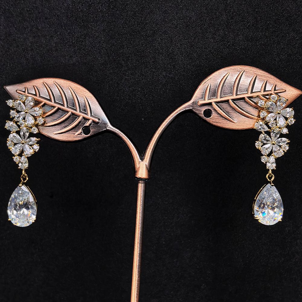 Crystal Floral Design Earrings for Women | মহিলাদের পার্টি, ফ্যাশন ও বিয়ের জন্য স্টাইলিশ ক্রিস্টাল ফ্লোরাল ইয়াররিং - Image 4