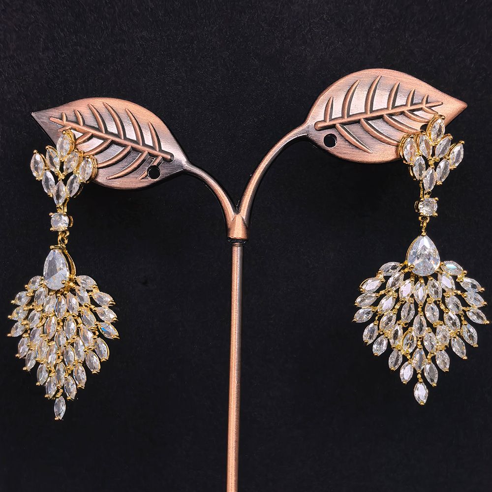 Crystal Leaf Design Earrings for Women | মহিলাদের পার্টি, ফ্যাশন ও বিয়ের জন্য স্টাইলিশ ক্রিস্টাল লিফ ইয়াররিং - Image 4