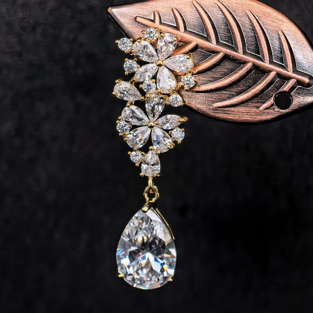 Crystal Floral Design Earrings for Women | মহিলাদের পার্টি, ফ্যাশন ও বিয়ের জন্য স্টাইলিশ ক্রিস্টাল ফ্লোরাল ইয়াররিং - Image 2