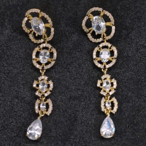 Golden Zirconia Stone Floral Layer Earrings – মহিলাদের পার্টি, ফ্যাশন ও বিয়ের জন্য স্টাইলিশ জিরকোনিয়া ফ্লোরাল লেয়ার ইয়াররিং