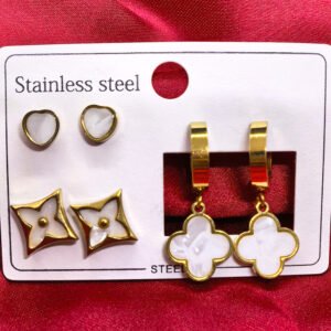 gold plated 3 set earrings combo for women