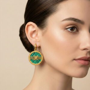 gold plated earrings green color for women