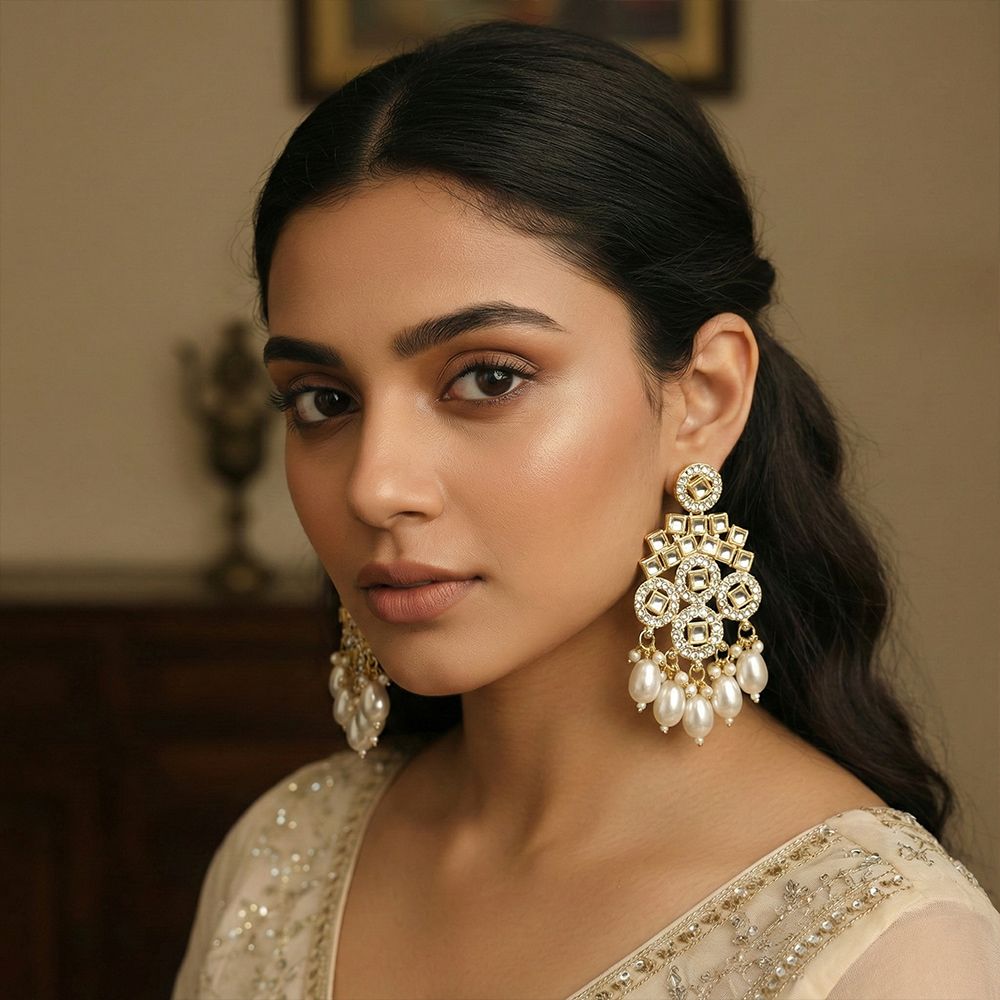 Kundan Earrings White Stone and Pearl – মহিলাদের জন্য কুন্দন হোয়াইট স্টোন ও পার্ল ইয়ারিং - Image 2