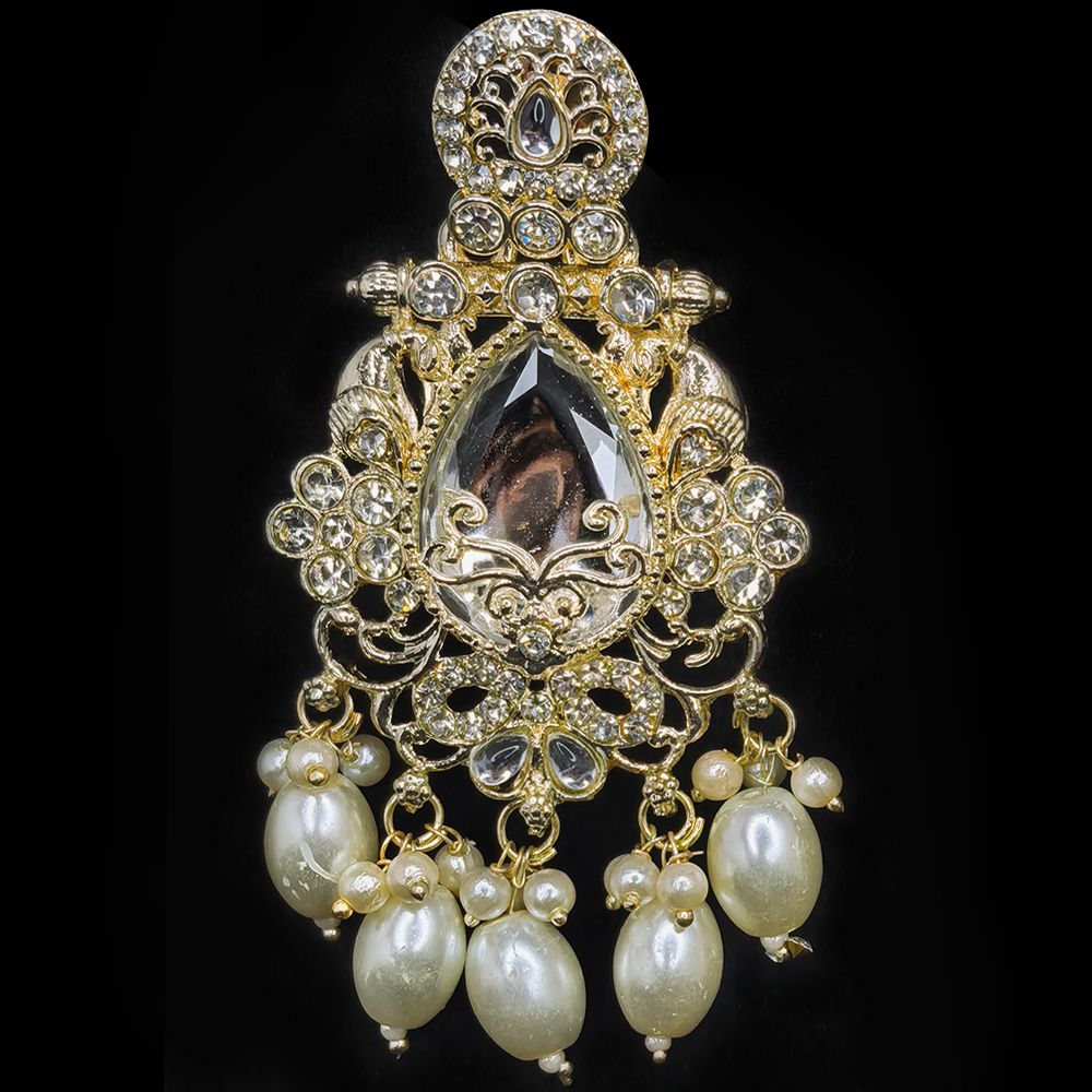 Kundan Earrings White Stone and Pearl – মহিলাদের জন্য কুন্দন হোয়াইট স্টোন ও পার্ল ইয়ারিং - Image 2