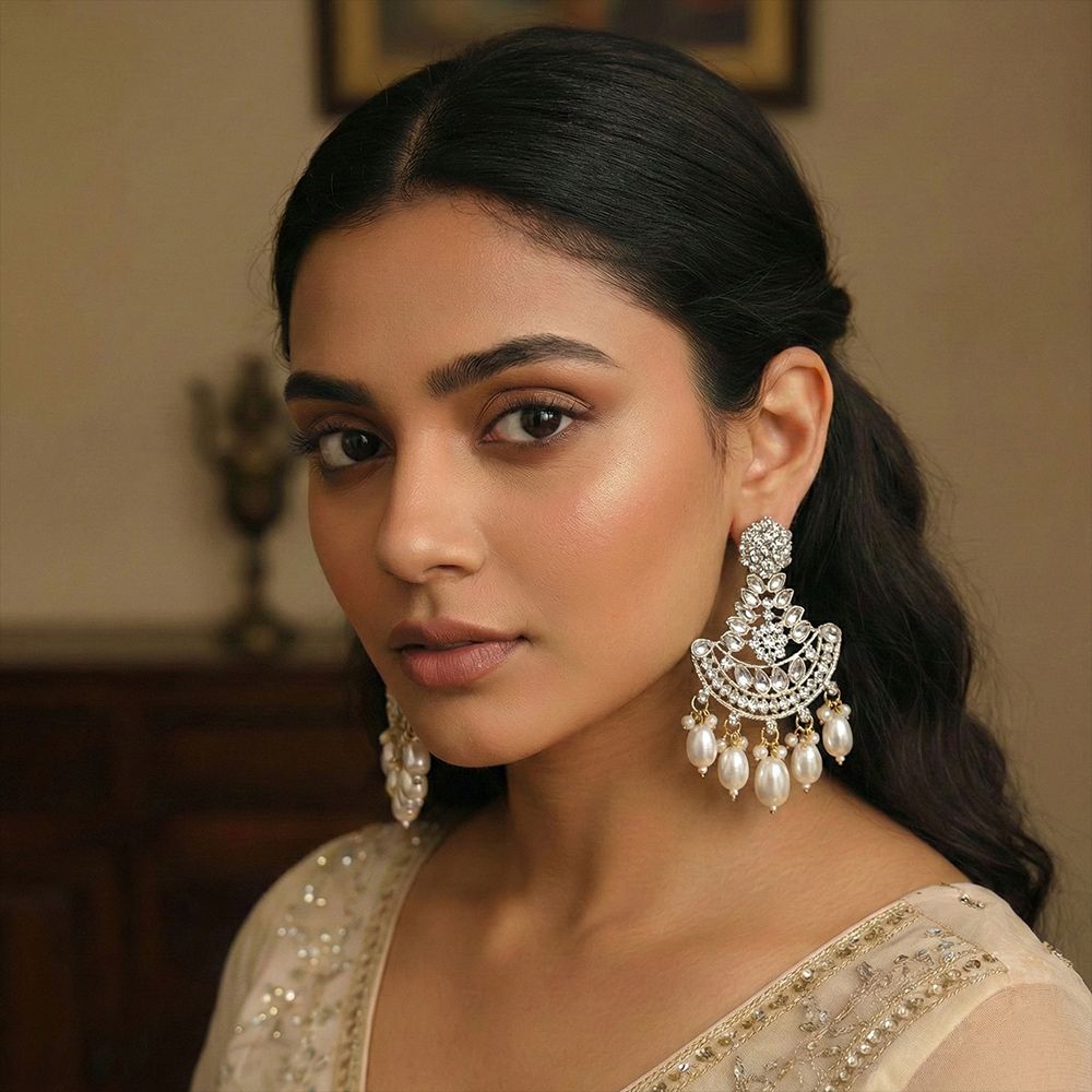 Kundan Earrings White Stone and Pearl – মহিলাদের জন্য কুন্দন হোয়াইট স্টোন ও পার্ল ইয়ারিং - Image 2