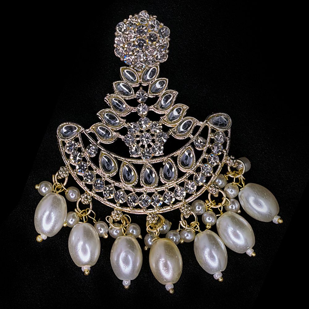 Kundan Earrings White Stone and Pearl – মহিলাদের জন্য কুন্দন হোয়াইট স্টোন ও পার্ল ইয়ারিং - Image 3