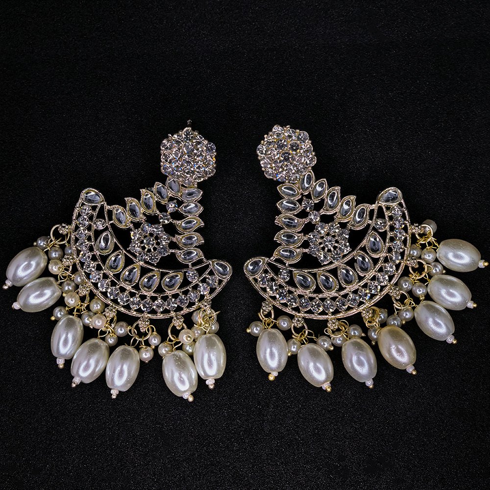 Kundan Earrings White Stone and Pearl – মহিলাদের জন্য কুন্দন হোয়াইট স্টোন ও পার্ল ইয়ারিং