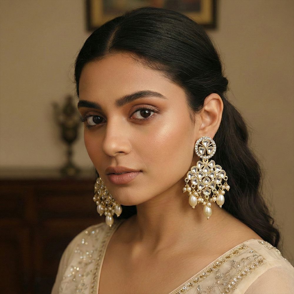 Kundan Earrings White Stone and Pearl – মহিলাদের জন্য কুন্দন হোয়াইট স্টোন ও পার্ল ইয়ারিং - Image 2