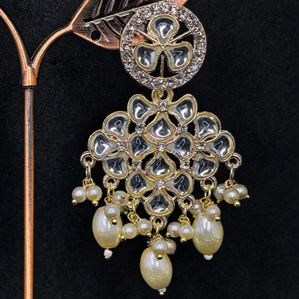 Kundan Earrings White Stone and Pearl – মহিলাদের জন্য কুন্দন হোয়াইট স্টোন ও পার্ল ইয়ারিং - Image 3