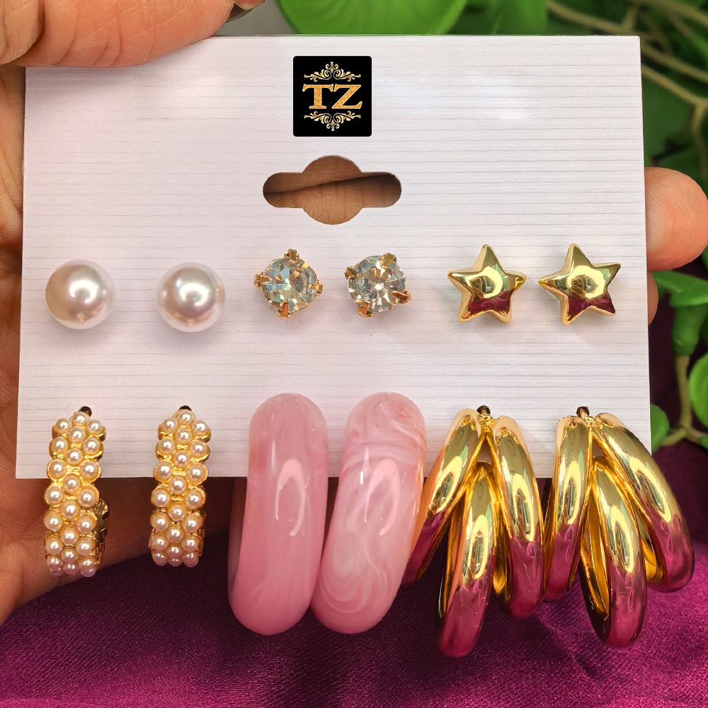 Six Pair Earrings in One Combo – মহিলাদের জন্য ৬ জোড়া ফ্যাশন ইয়ারিং কম্বো সেট - Image 20