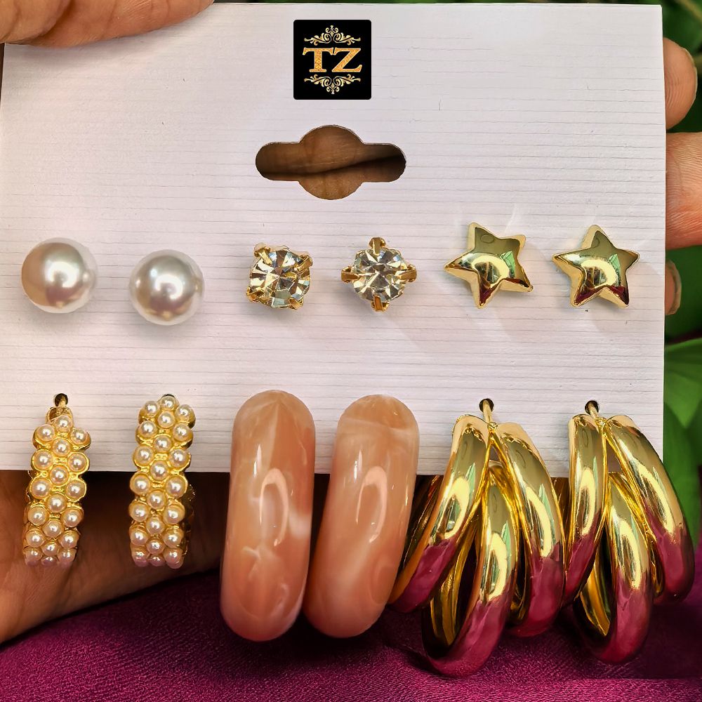 Six Pair Earrings in One Combo – মহিলাদের জন্য ৬ জোড়া ফ্যাশন ইয়ারিং কম্বো সেট - Image 6