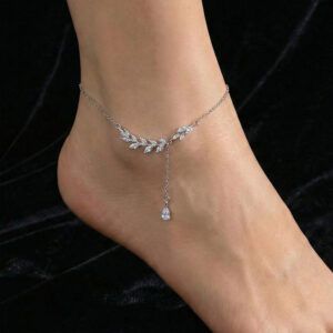 Elegant silver plated diamond cut stone fashion anklet for women.