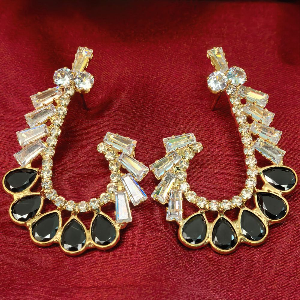 Pink, Multi-Color, Ment, and Black Tear Drop Shape Earrings with White Stone মহিলাদের জন্য রাজকীয় টিয়ার ড্রপ ও ক্রিস্টাল ইয়াররিং কালেকশন - Image 2