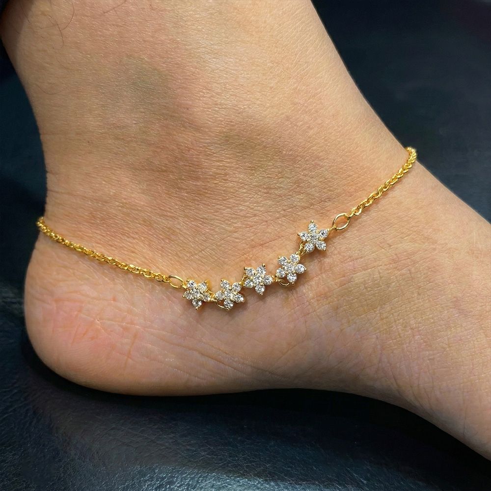 Gold plated diamond cut stone fashion anklet for women – মহিলাদের জন্য রাজকীয় ফ্লাওয়ার ডিজাইনের গোল্ড প্লেটেড পায়েল