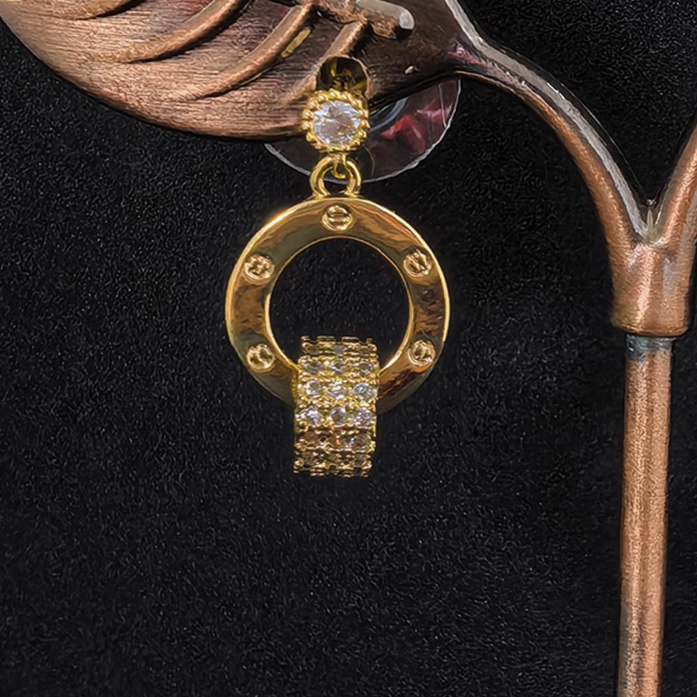 Silver and Gold Toned Circle with White Stone Earrings for Women মহিলাদের জন্য রাজকীয় সার্কেল ড্রপ ইয়াররিং কালেকশন - Image 3