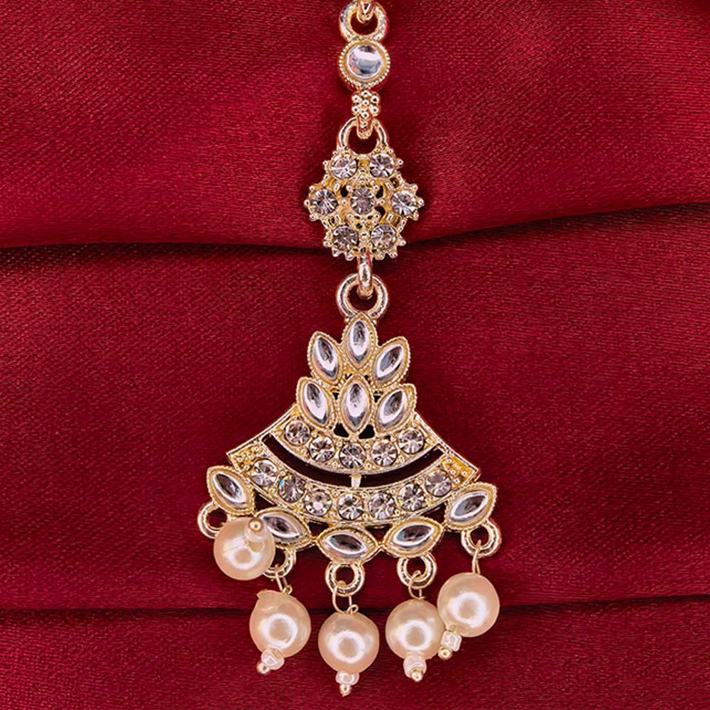 Golden Traditional Indian Pearl and Kundan Tikli for Women মহিলাদের জন্য রাজকীয় কুন্দন ও পার্ল টিকলি কালেকশন - Image 3