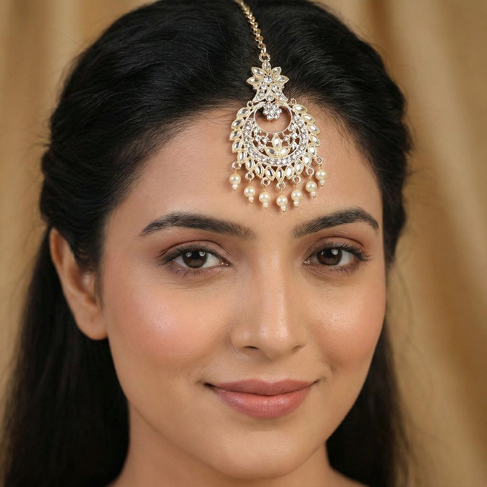 Traditional Indian Pearl and Kundan Tikli for Women মহিলাদের জন্য রাজকীয় ইন্ডিয়ান পার্ল ও কুন্দন টিকলি ট্র্যাডিশনাল মাংটিকা হেড জুয়েলারি কালেকশন