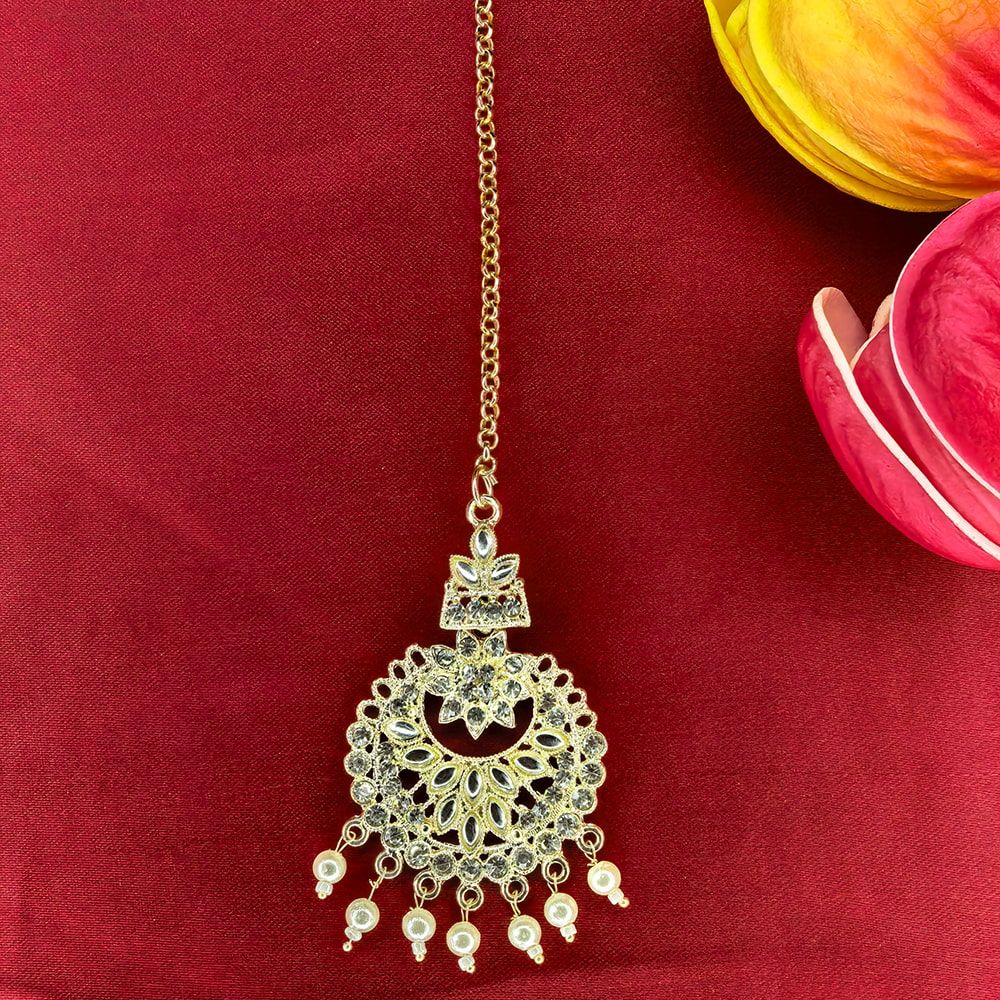 Traditional Indian Pearl and Kundan Tikli for Women মহিলাদের জন্য রাজকীয় ইন্ডিয়ান পার্ল ও কুন্দন টিকলি ট্র্যাডিশনাল মাংটিকা হেড জুয়েলারি কালেকশন - Image 4