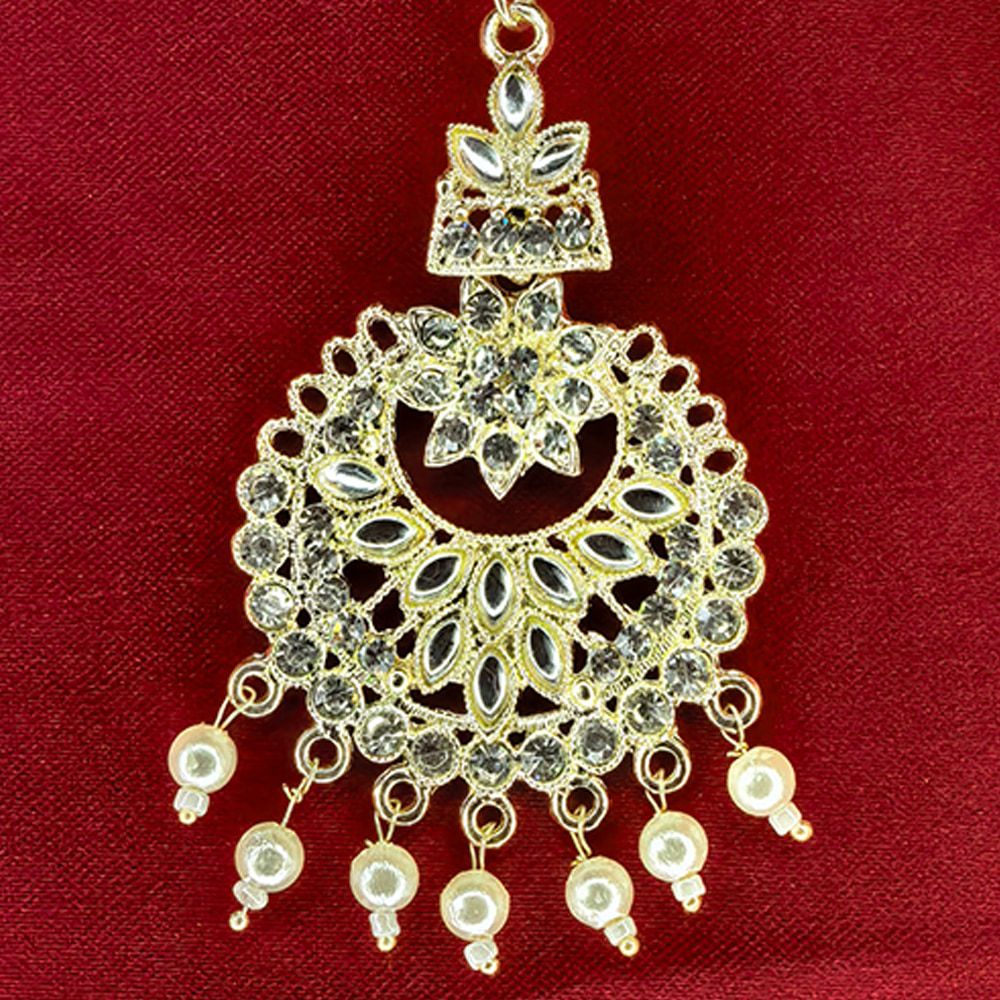 Traditional Indian Pearl and Kundan Tikli for Women মহিলাদের জন্য রাজকীয় ইন্ডিয়ান পার্ল ও কুন্দন টিকলি ট্র্যাডিশনাল মাংটিকা হেড জুয়েলারি কালেকশন - Image 2