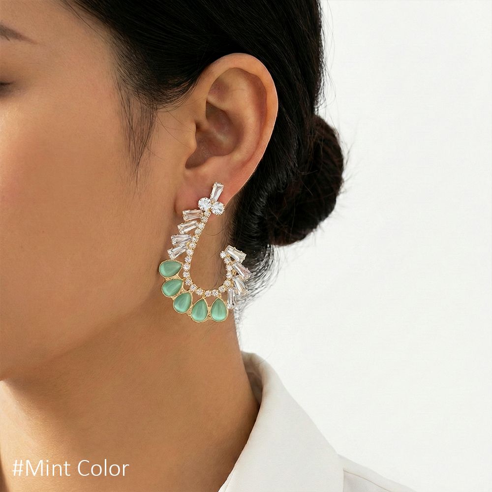 Pink, Multi-Color, Ment, and Black Tear Drop Shape Earrings with White Stone মহিলাদের জন্য রাজকীয় টিয়ার ড্রপ ও ক্রিস্টাল ইয়াররিং কালেকশন - Image 6