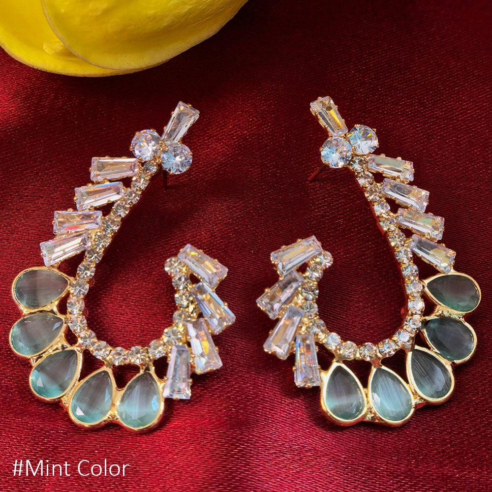 Pink, Multi-Color, Ment, and Black Tear Drop Shape Earrings with White Stone মহিলাদের জন্য রাজকীয় টিয়ার ড্রপ ও ক্রিস্টাল ইয়াররিং কালেকশন - Image 5