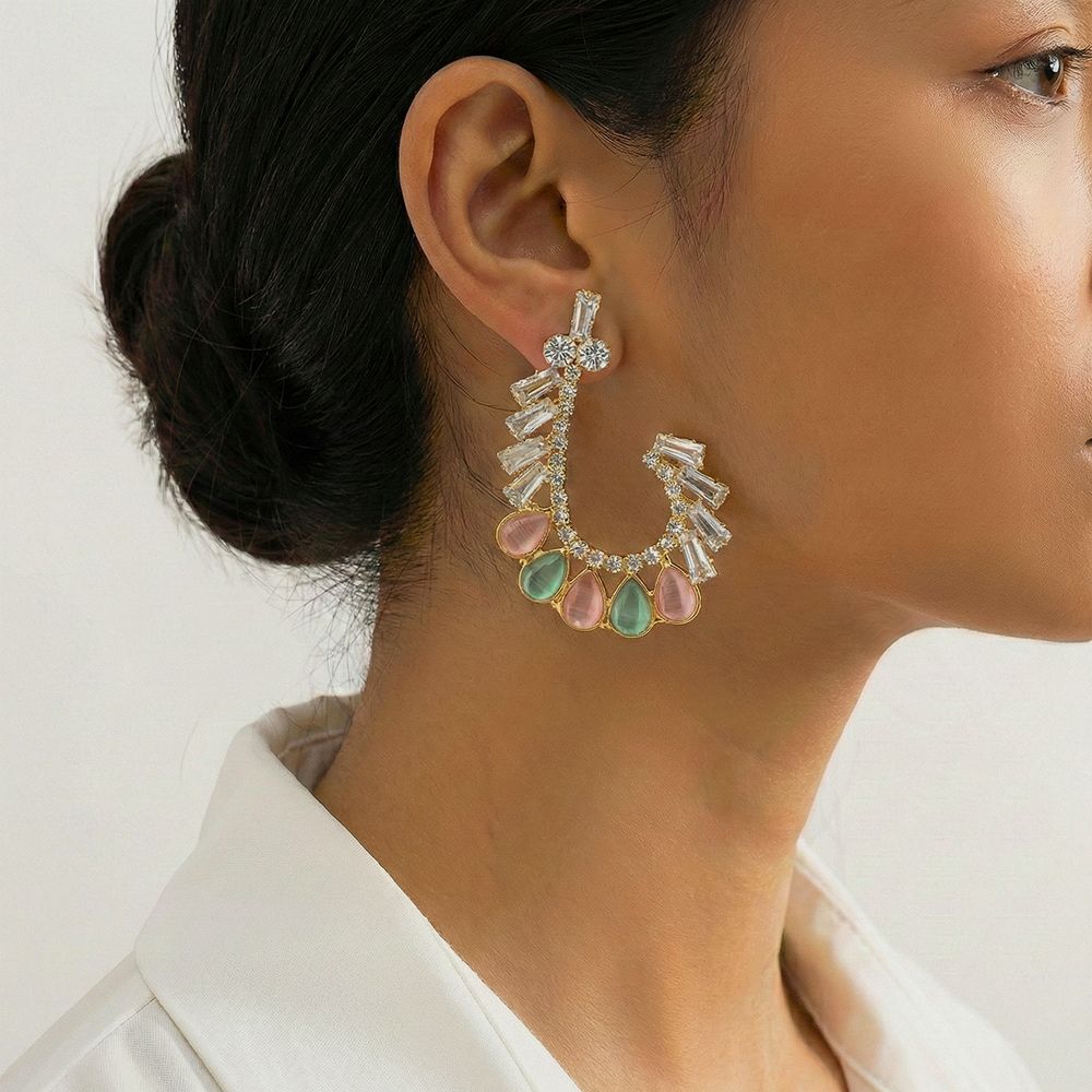 Pink, Multi-Color, Ment, and Black Tear Drop Shape Earrings with White Stone মহিলাদের জন্য রাজকীয় টিয়ার ড্রপ ও ক্রিস্টাল ইয়াররিং কালেকশন - Image 8