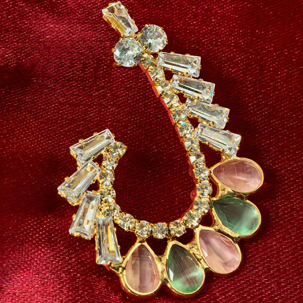 Pink, Multi-Color, Ment, and Black Tear Drop Shape Earrings with White Stone মহিলাদের জন্য রাজকীয় টিয়ার ড্রপ ও ক্রিস্টাল ইয়াররিং কালেকশন - Image 9