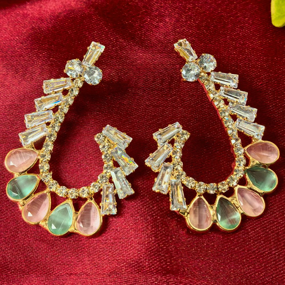 Pink, Multi-Color, Ment, and Black Tear Drop Shape Earrings with White Stone মহিলাদের জন্য রাজকীয় টিয়ার ড্রপ ও ক্রিস্টাল ইয়াররিং কালেকশন - Image 7