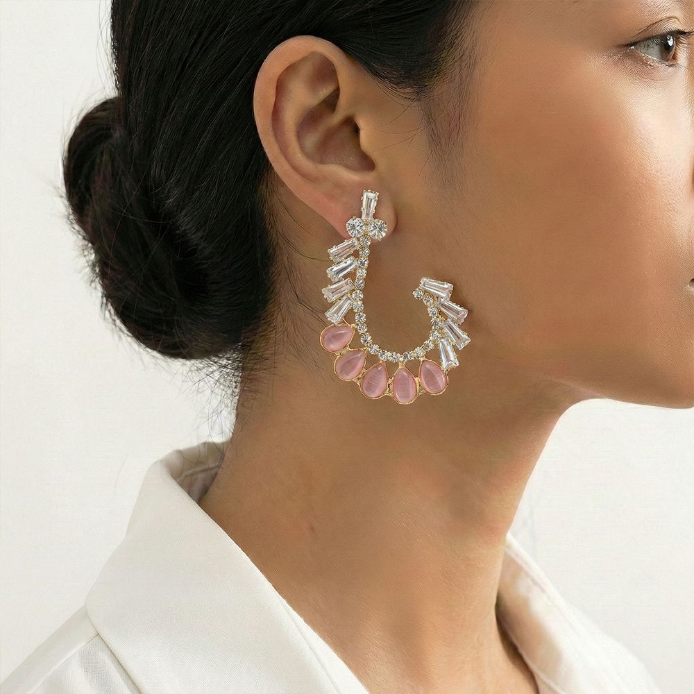 Pink, Multi-Color, Ment, and Black Tear Drop Shape Earrings with White Stone মহিলাদের জন্য রাজকীয় টিয়ার ড্রপ ও ক্রিস্টাল ইয়াররিং কালেকশন - Image 10